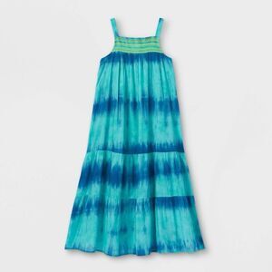 Cat & Jack Girls Blue Tie Dye Woven Maxi Dress Size S 6/ 6X